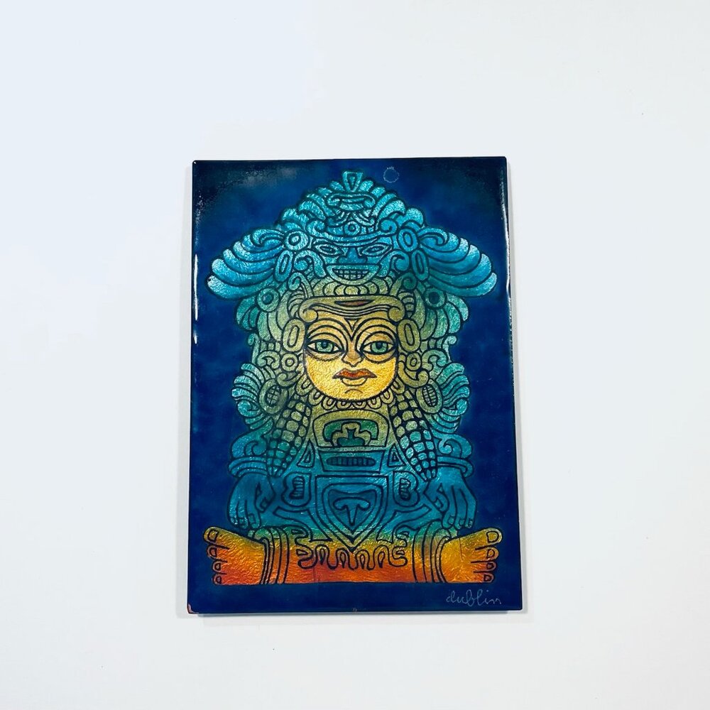 Mayan Style Enamel On Copper Art Signed by Arist Dublin
